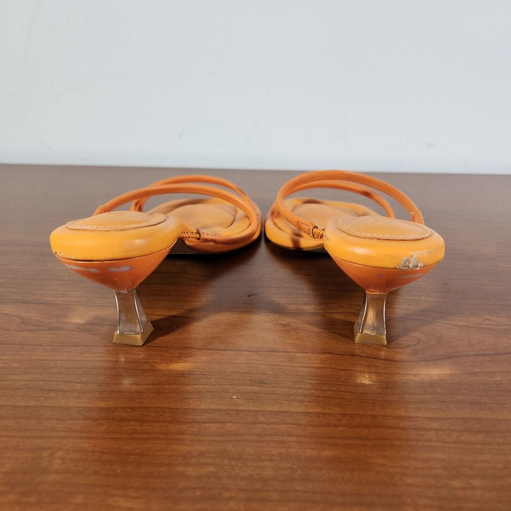 SCHUTZ Agatha Mid Women's Leather Heel Sandals Orange Color Size 7 B *FLAWS* - Picture 3 of 16